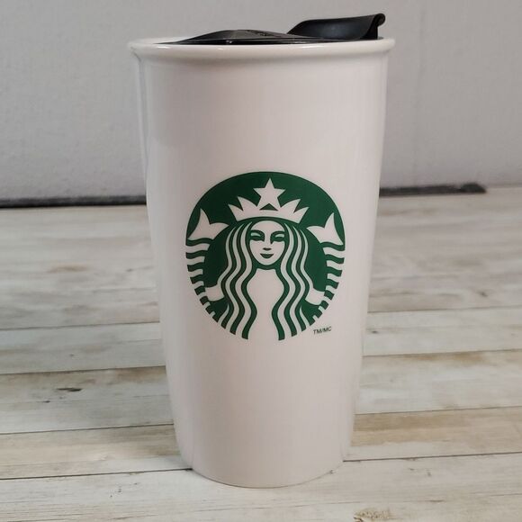 2011 Starbucks Logo 12 oz.‎ Ceramic Coffee Double Wall Tumbler Travel Cup - Picture 1 of 7